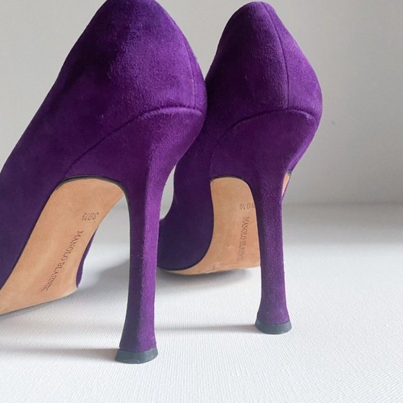Vintage Manolo Blahnik Royal Purple Suede Classic Heels 38.5 - Picture 6 of 12